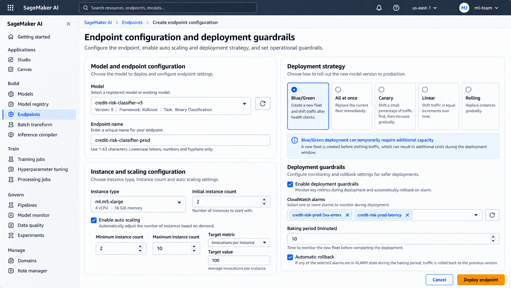Endpoint configuration and deployment guardrails